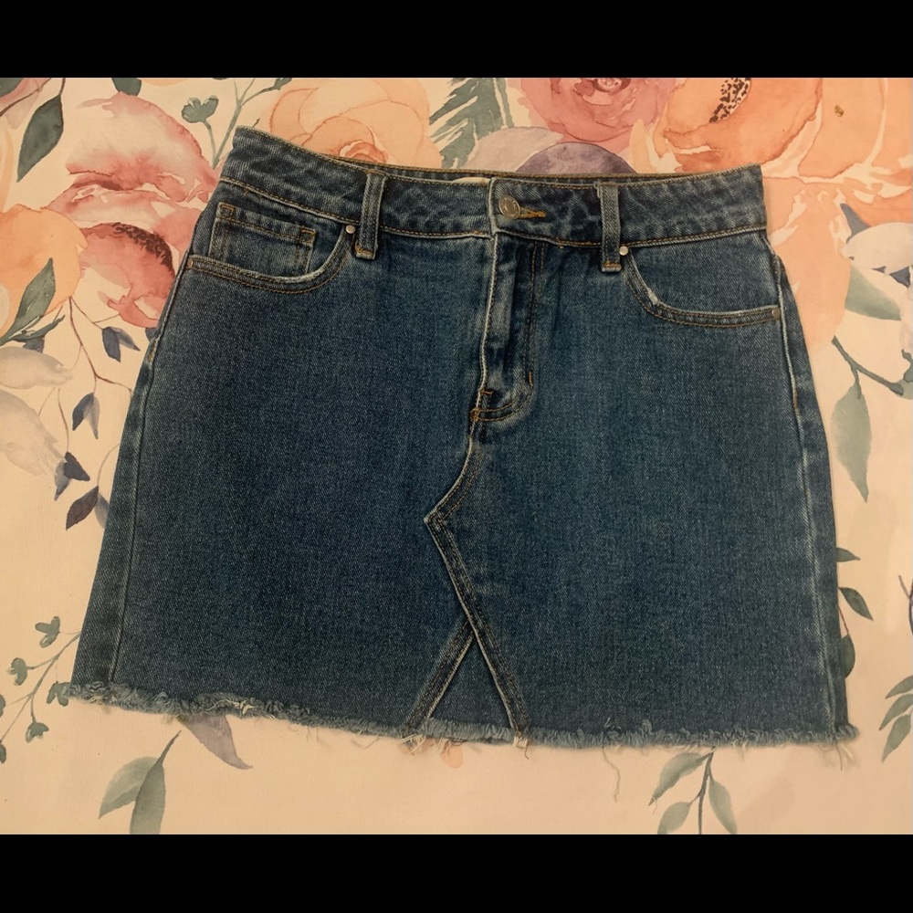 PacSun Mini Blue Jean Skirt Raw Hem Cotton Size 25 Distressed EC!